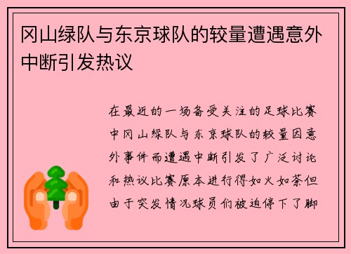 冈山绿队与东京球队的较量遭遇意外中断引发热议